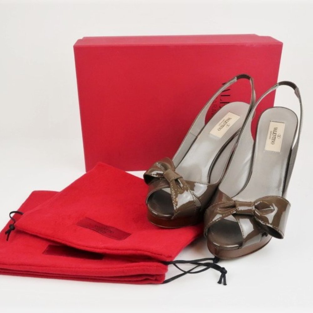 Valentino Bow Slingback Pumps Olive Patent Leather
